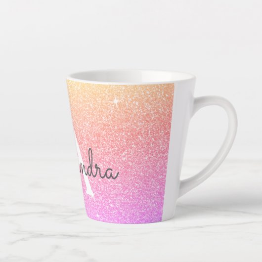 Initialer Name des lila rosafarbenen Glitzer Monog Milchtasse (Rechts)