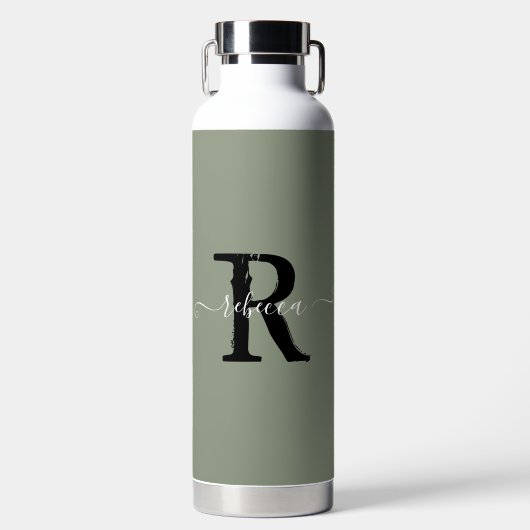 Initialer Name des Monogram-Skripts Sage Green Ele Trinkflasche (Vorderseite)