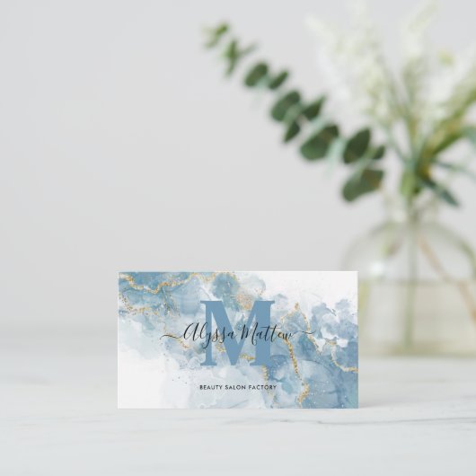 Initialer Name des Monogramms für den Soft Blue Gl Visitenkarte (Stehend Vorderseite)