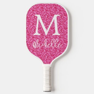 Initialer Name des trendy Hot Pink Glitzer Monogra Pickleball Schläger