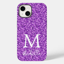Initialer Name des Trendy Lila Glitzer Monogram Case-Mate iPhone 14 Hülle