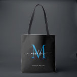 Initialer Name für das Blue Monogram Tasche<br><div class="desc">Modernes Blue Ocean Blue Monogram Eleganter Script Name Initial Tote Bag</div>