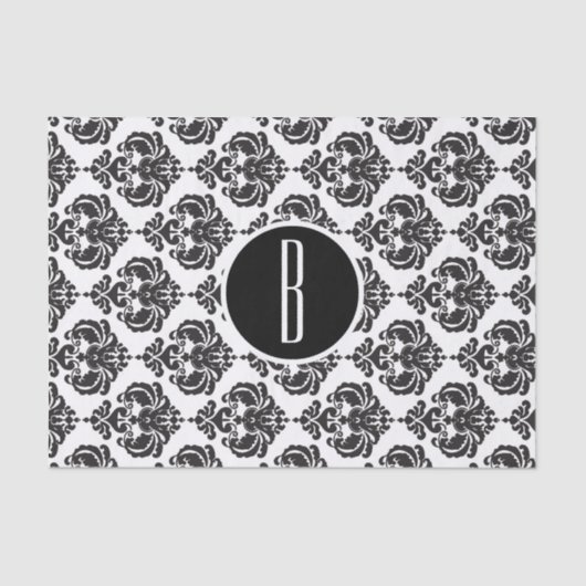Initialer Schwarz-weiß Glam Damask Monogram Letter Seidenpapier (Vorderseite)