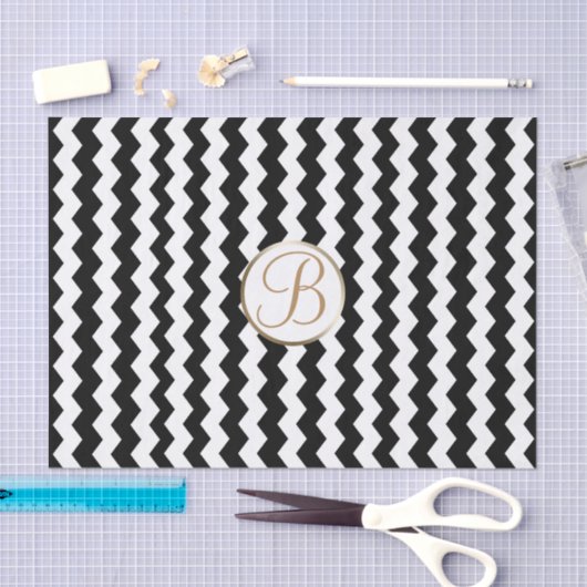 Initialer Schwarz-weißer Zickzack Print-Monogramm- Seidenpapier (Handwerk)