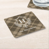 Initiales braunes Kariert-Winter-Monogramm-Wappen Rechteckiger Pappuntersetzer (angewinkelt)
