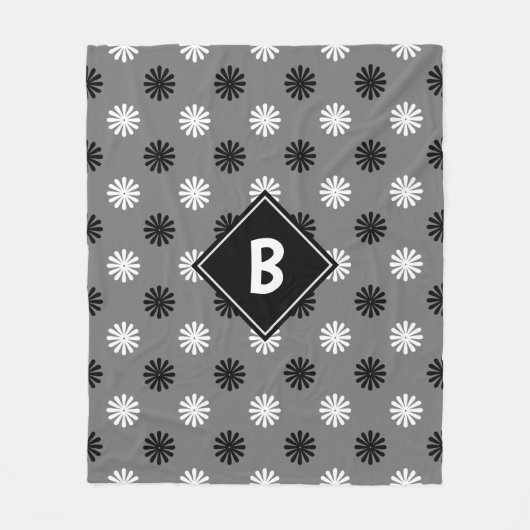 Initiales geometrisches Schwarz-weiß-graues Monogr Fleecedecke (Vorderseite)
