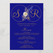 Initiales Hochzeitmenü für das Blue Gold Monogram Menükarte (Vorderseite)