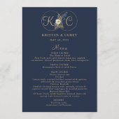 Initiales Hochzeitmenü für das Blue Gold Monogram Menükarte (Vorderseite)
