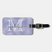 Initiales Lila Foil Monogram Name Script Gepäckanhänger (Vorderseite horizontal)