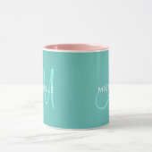 Initiales Monogramm für Aquamarine Vorlagennamen m Tasse (Zentrum)