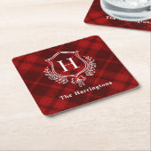 Initiales Red Kariert Winter Monogram Wappen Rechteckiger Pappuntersetzer (angewinkelt)