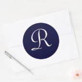 Initiales Siegel "R" für Navy Blue & White Monogra Runder Aufkleber (Umschlag)