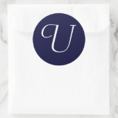 Initiales Siegel "U" für Navy Blue & White Monogra Runder Aufkleber (Tasche)