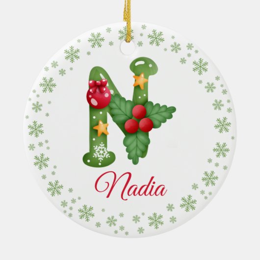 Initialfamilien für Weihnachts-Custom-Monogram Keramik Ornament (Hinten)