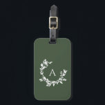 Initialgrün der botanischen Monogramm Gepäckanhänger<br><div class="desc">Ein handgezeichneter,  halbmondfarbener Kranz aus Blätter und Lorbeeren umgibt Ihr Monogramm oder Ihren Initialzünder. Die minimale Blumenbildeur ist perfekt für ein rustikales oder Bauerngefühl. Klicken Sie auf die Schaltfläche Anpassen,  um die Hintergrundfarbe zu ändern oder um mehr Text hinzuzufügen.</div>