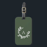 Initialgrün der botanischen Monogramm Gepäckanhänger<br><div class="desc">Ein handgezeichneter,  halbmondfarbener Kranz aus Blätter und Lorbeeren umgibt Ihr Monogramm oder Ihren Initialzünder. Die minimale Blumenbildeur ist perfekt für ein rustikales oder Bauerngefühl. Klicken Sie auf die Schaltfläche Anpassen,  um die Hintergrundfarbe zu ändern oder um mehr Text hinzuzufügen.</div>
