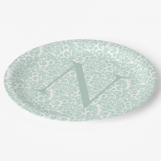 Initialmagnete, grüne Damaske Pappteller (Schrägansicht)