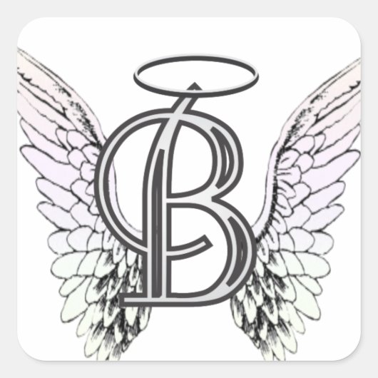 Initialmonogramm B mit Angel Wings & Halo Quadratischer Aufkleber (Vorderseite)