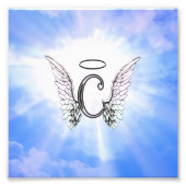 Initialmonogramm C mit Engel Wings, Halo Clouds Fotodruck (Vorne)