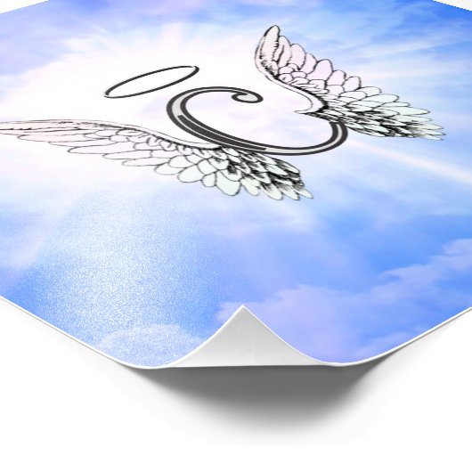 Initialmonogramm C mit Engel Wings, Halo Clouds Fotodruck (Ecke)