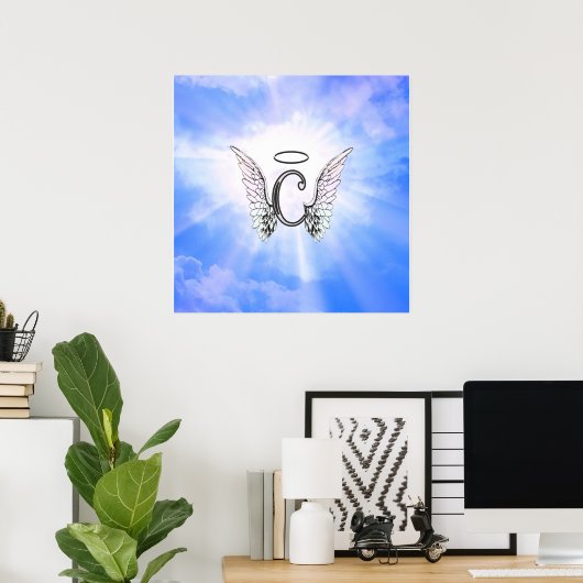 Initialmonogramm C mit Engel Wings, Halo Clouds Poster (Heimbüro)