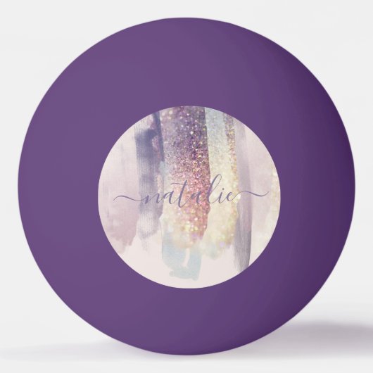 Initialmonogramm des lila Glitzer in Girly Pink Tischtennisball (Rückseite)