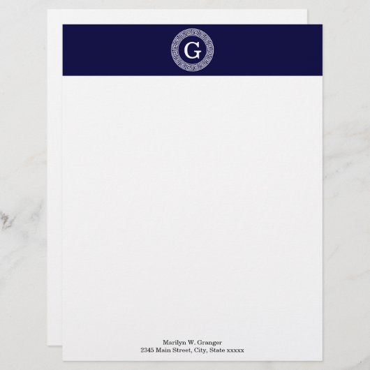 Initialmonogramm für den Navy Blue Whites griechis Briefkopf (Vorne/Hinten)