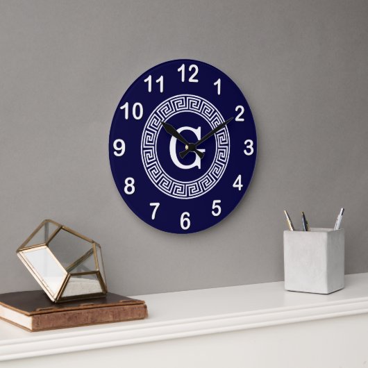 Initialmonogramm für den Navy Blue Whites griechis Große Wanduhr (Büro)