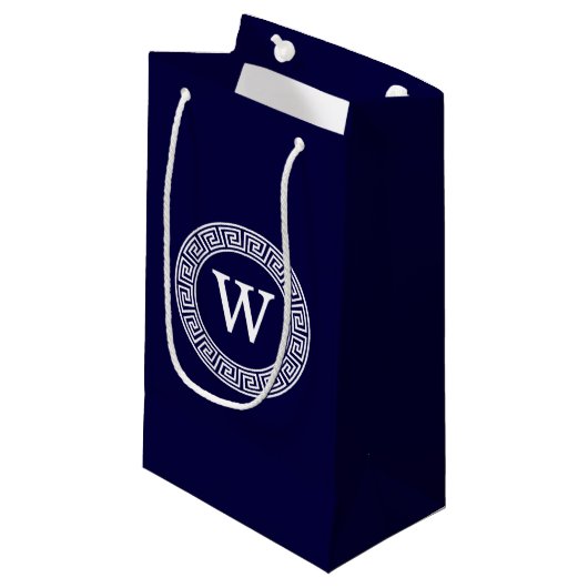 Initialmonogramm für den Navy Blue Whites griechis Kleine Geschenktüte (Vorderseite Schrägansicht)