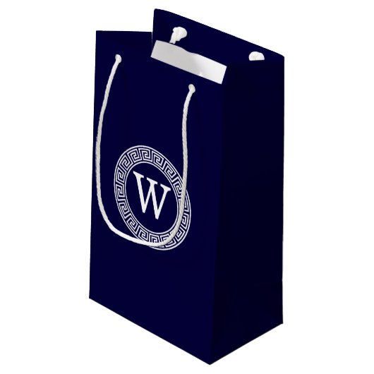 Initialmonogramm für den Navy Blue Whites griechis Kleine Geschenktüte (Rückseite Schrägansicht)