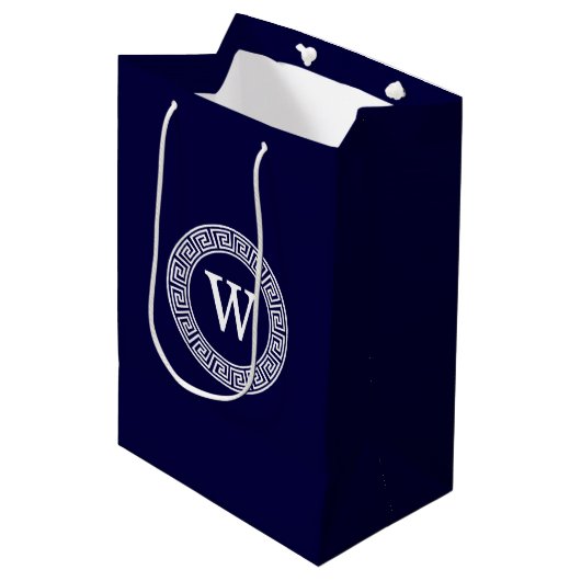 Initialmonogramm für den Navy Blue Whites griechis Mittlere Geschenktüte (Vorderseite Schrägansicht)