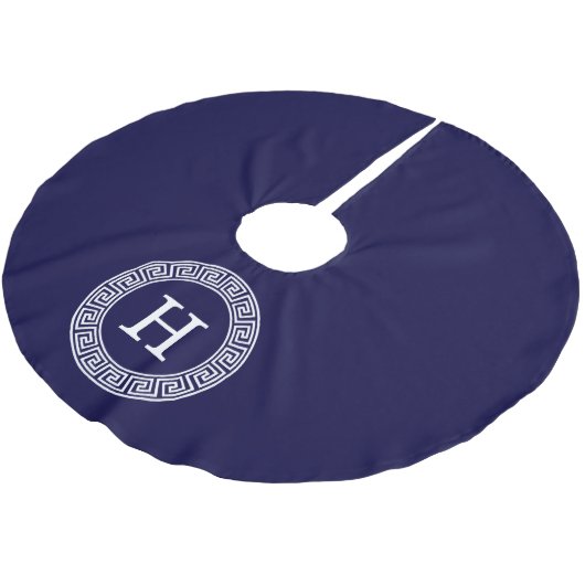 Initialmonogramm für den Navy Blue Whites griechis Polyester Weihnachtsbaumdecke (Schrägansicht)