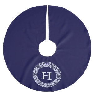 Initialmonogramm für den Navy Blue Whites griechis Polyester Weihnachtsbaumdecke
