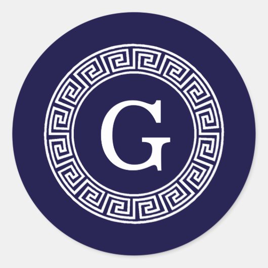 Initialmonogramm für den Navy Blue Whites griechis Runder Aufkleber (Vorderseite)