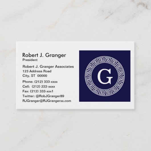 Initialmonogramm für den Navy Blue Whites griechis Visitenkarte (Vorderseite)