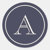 Initialmonogramm für Navy & Cream Block Runder Aufkleber (Vorderseite)
