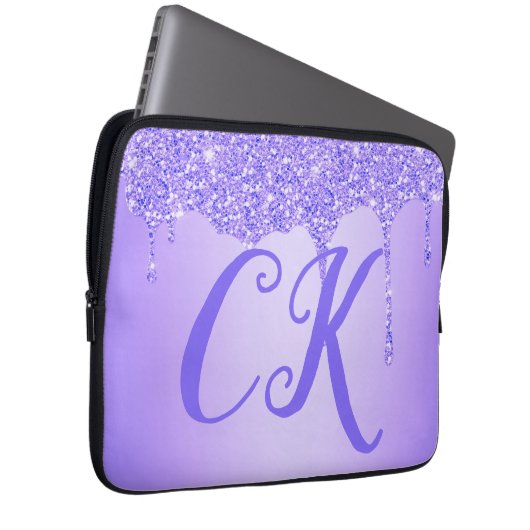 Initialmonogramm mit Lila Glitzer | Laptopschutzhülle (Vorne Rechts)