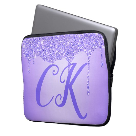 Initialmonogramm mit Lila Glitzer | Laptopschutzhülle (Vorderseite Links)