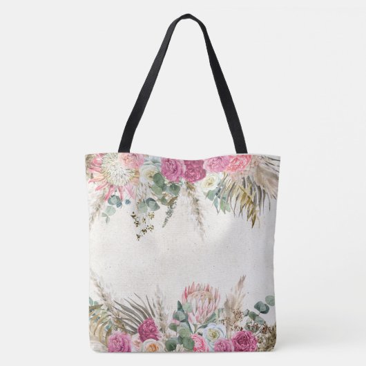 Initialmonogramm Pastel Boho Neutral Floral Tasche (Rückseite)