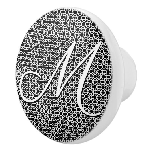 Initialmonogramm Schwarz/Weiß Keramikknauf (Rechts)