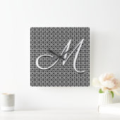 Initialmonogramm Schwarz/Weiß Quadratische Wanduhr (Zuhause)