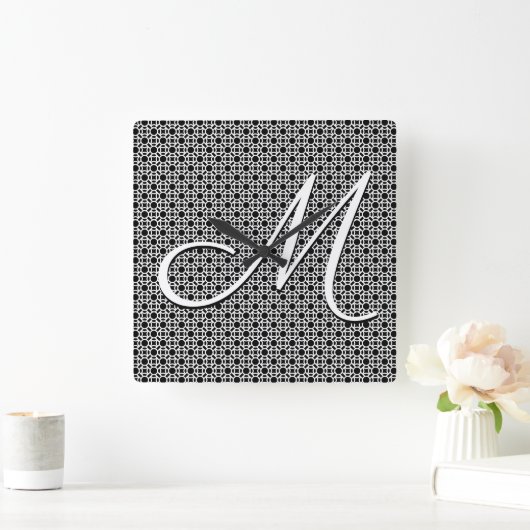 Initialmonogramm Schwarz/Weiß Quadratische Wanduhr (Zuhause)