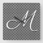 Initialmonogramm Schwarz/Weiß Quadratische Wanduhr (Vorderseite)