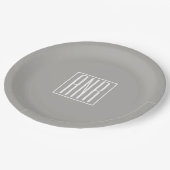 Initialmonogramm | Weiß auf hellgrau Pappteller (Schrägansicht)