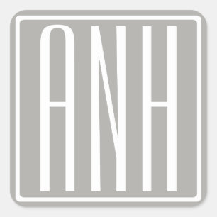 Initialmonogramm   Weiß auf hellgrau Quadratischer Aufkleber
