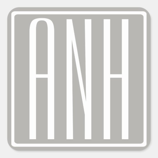Initialmonogramm | Weiß auf hellgrau Quadratischer Aufkleber (Vorderseite)