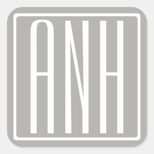Initialmonogramm | Weiß auf hellgrau Quadratischer Aufkleber (Vorderseite)