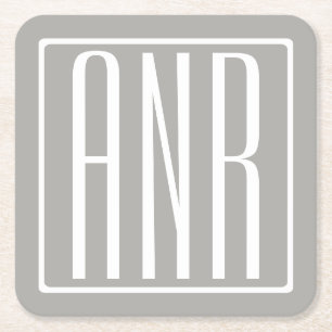 Initialmonogramm   Weiß auf hellgrau Rechteckiger Pappuntersetzer