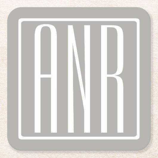 Initialmonogramm | Weiß auf hellgrau Rechteckiger Pappuntersetzer (Vorderseite)