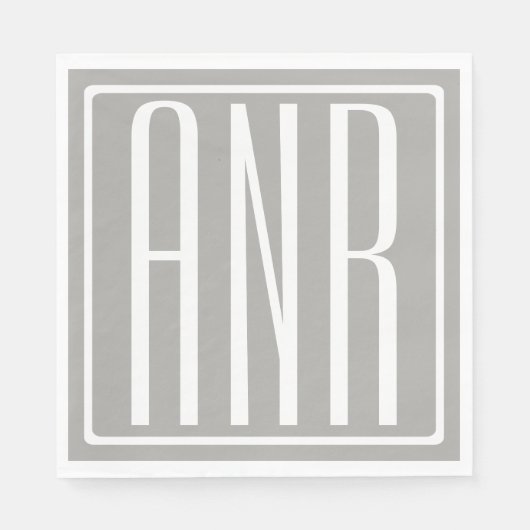 Initialmonogramm | Weiß auf hellgrau Serviette (Vorderseite)